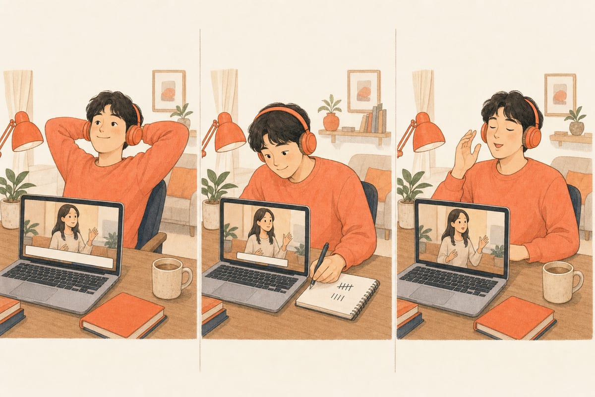 같은 구간을 회차마다 한글자막, 영어자막, 자막 없이로 바꿔 보는 3회차 구성